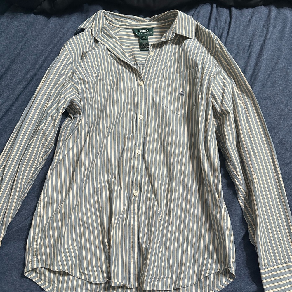Ralph Lauren Blue and White Casual Button Down Shirt